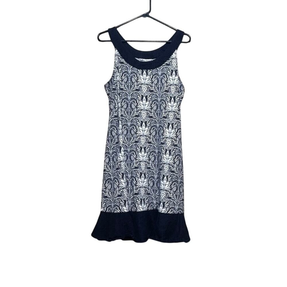 Tommy Bahama Pineapple Print Dress Womens Medium Navy White Sleeveless Mini